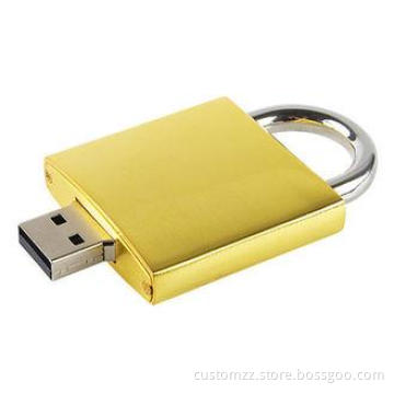 64gb Flash Drive Metal Gold Plated Lock Pattern With Retrac